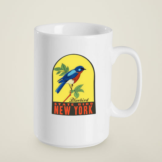 15 oz. New York State Bird Bluebird Mug - Retro Travel Decal Graphic