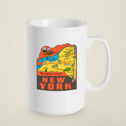 15 oz. New York State Pictorial Map Mug - Retro Travel Decal Graphic