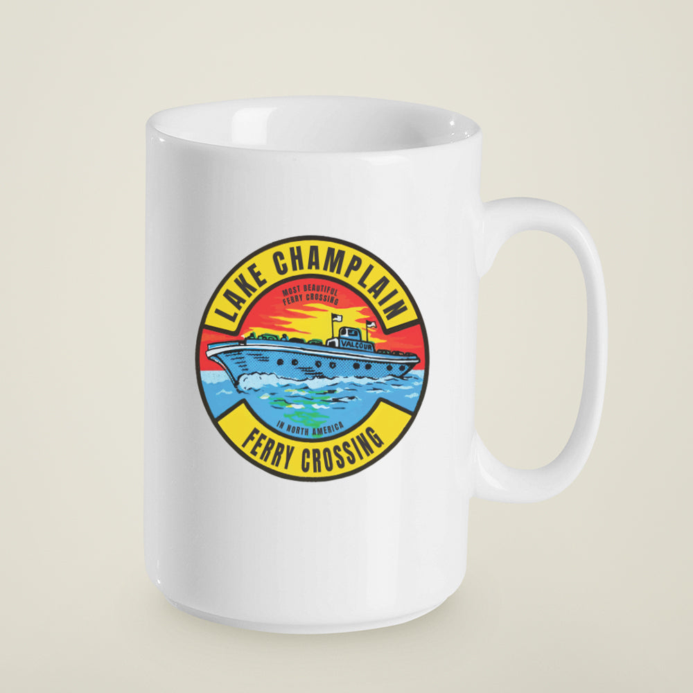 15 oz. Lake Champlain Mug - Retro Travel Decal Graphic