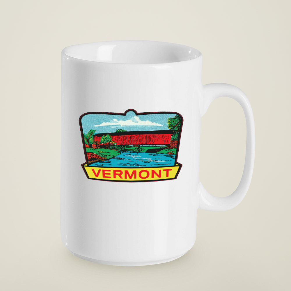 15 oz. Vermont Covered Bridge Mug - Retro Travel Decal Graphic