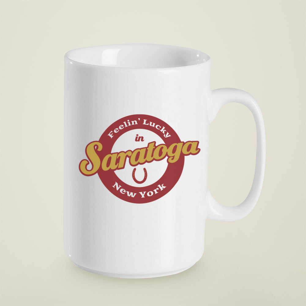 15 oz. Saratoga New York Ceramic Mug - Lucky Racing Horseshoe Theme