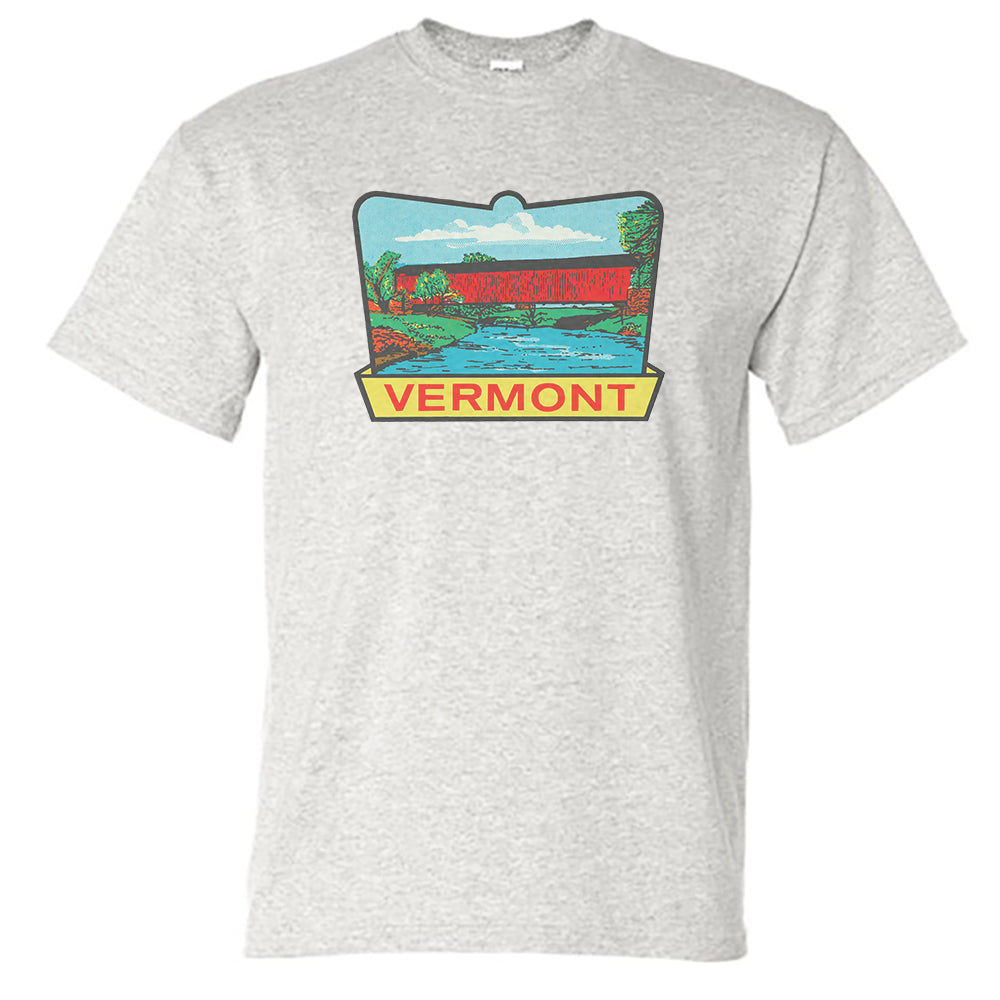 Vermont Tee Shirt - Vintage Covered Bridge - Travel Decal Repro Design