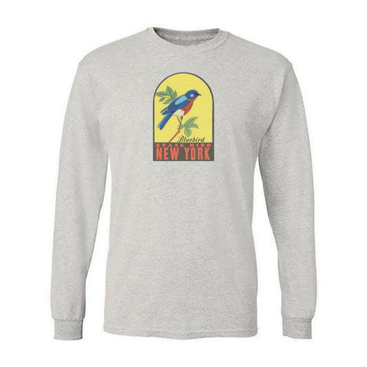 NY Bluebird Long Sleeve Tee Shirt - New York State Bird - Travel Decal Repro Design