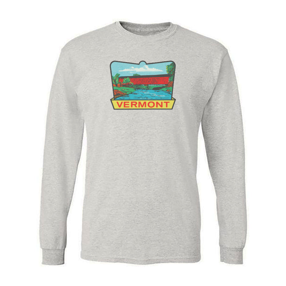 Vermont Long Sleeve Tee Shirt - Covered Bridge Graphic - Travel Decal Repro