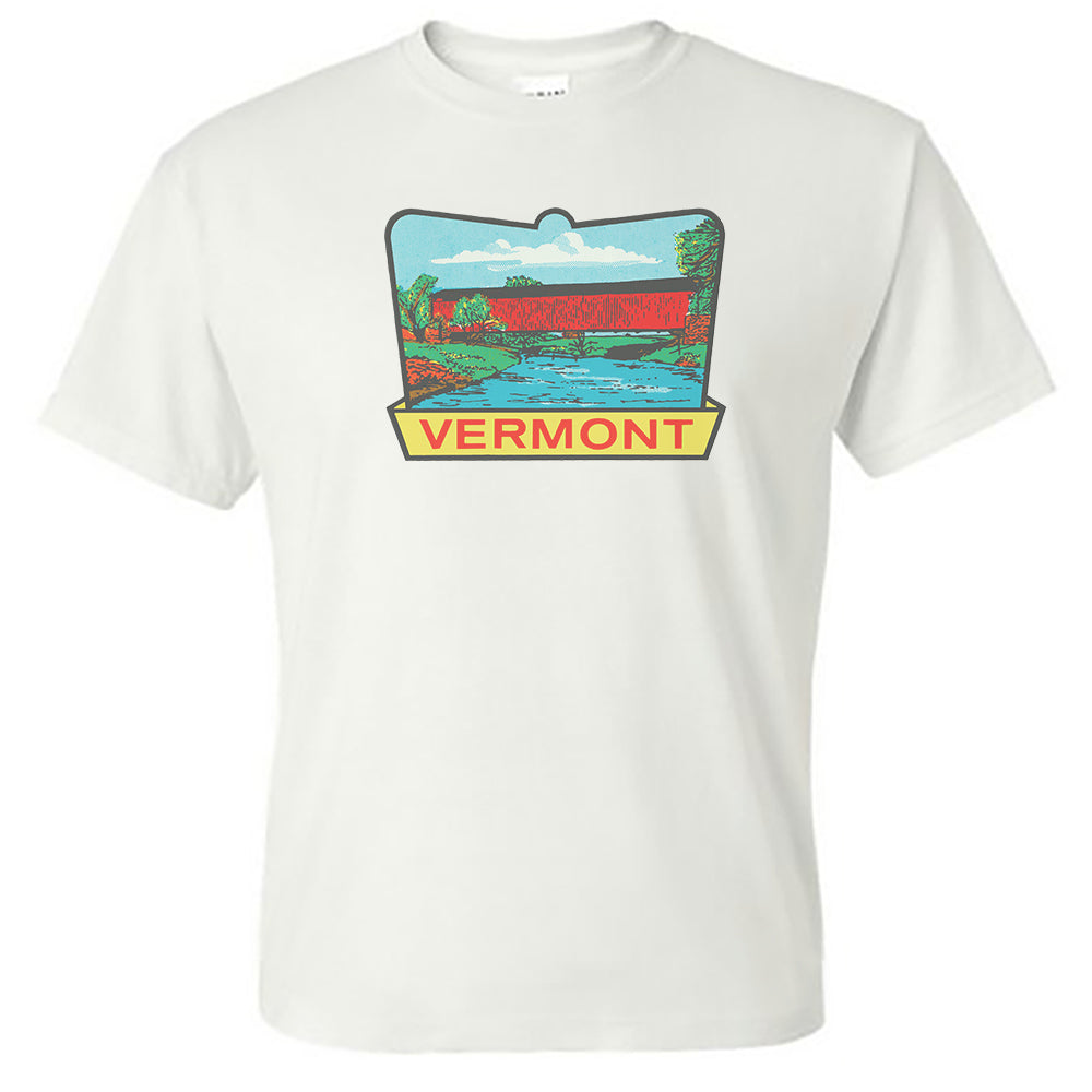 Vermont Tee Shirt - Vintage Covered Bridge - Travel Decal Repro Design