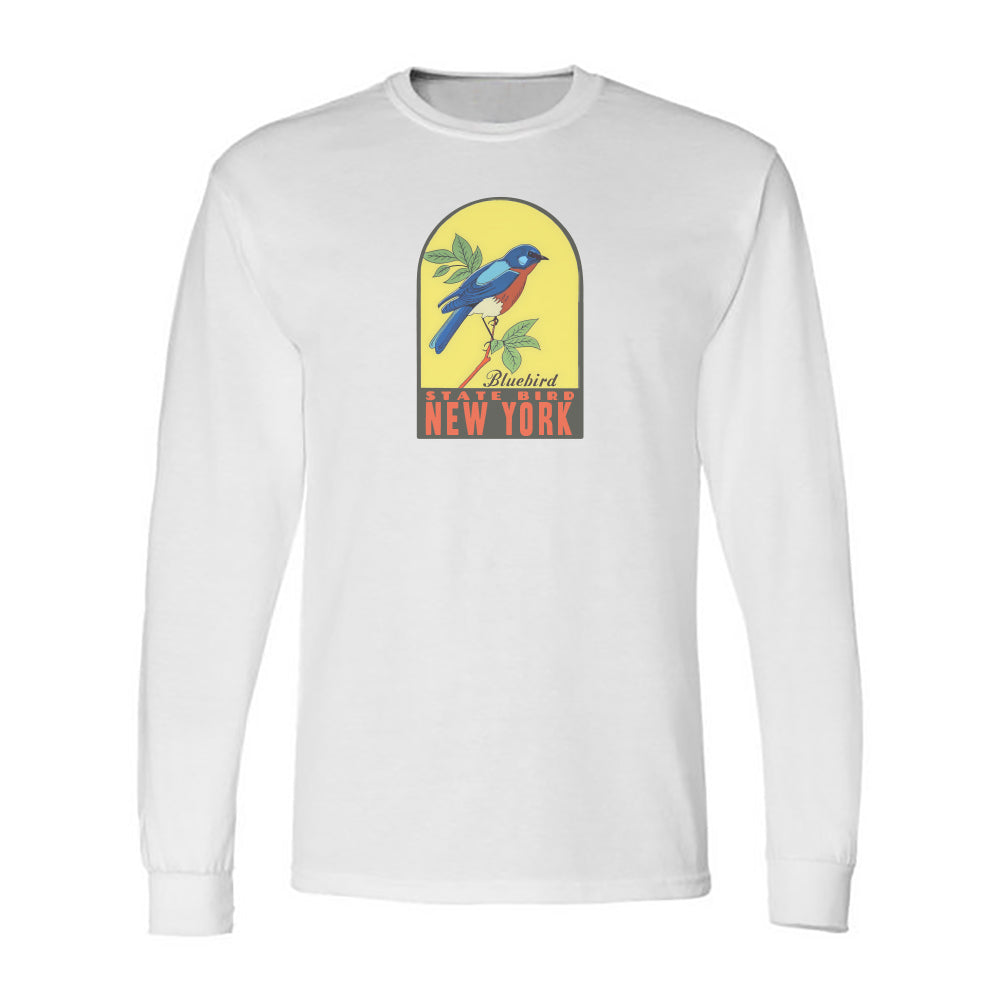 NY Bluebird Long Sleeve Tee Shirt - New York State Bird - Travel Decal Repro Design