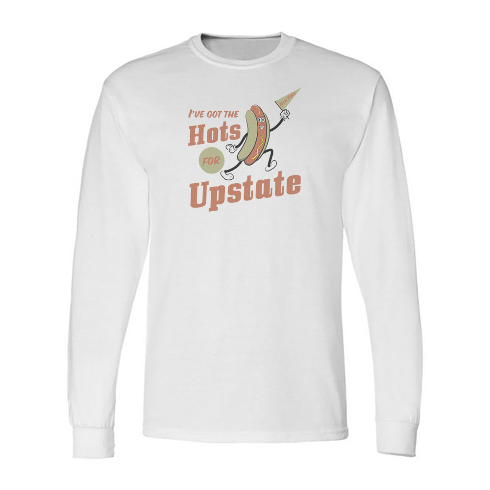 Upstate New York Funny Food Themed Long Sleeve Tee Shirt Retro Humorous Illustration Faded Print